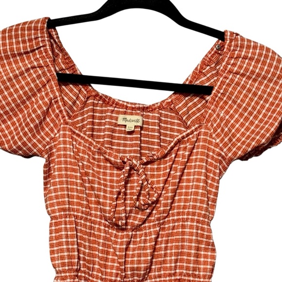 Madewell Omaha Plaid Square Neck Puffed Sleeve Peasant Style Blouse Size XXS - Picture 5 of 12